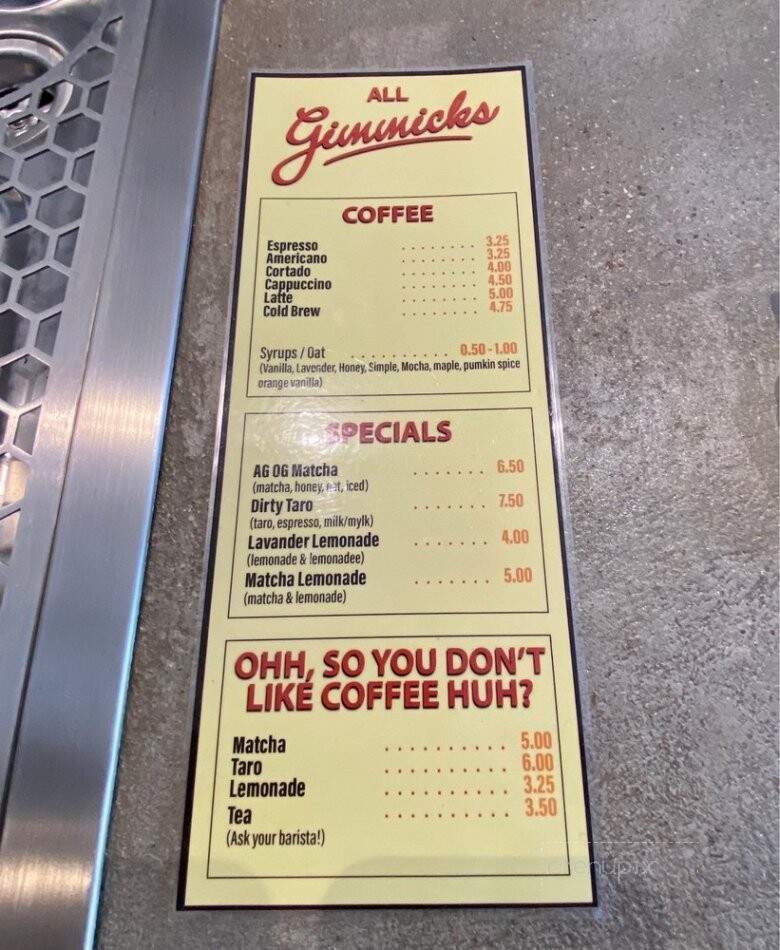 All Gimmicks Coffee - Austin, TX menu_pic