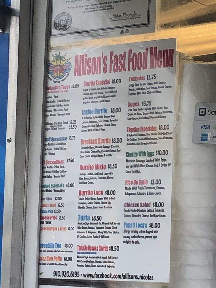 Allison's Fast Food - Fayetteville, NC menu_pic