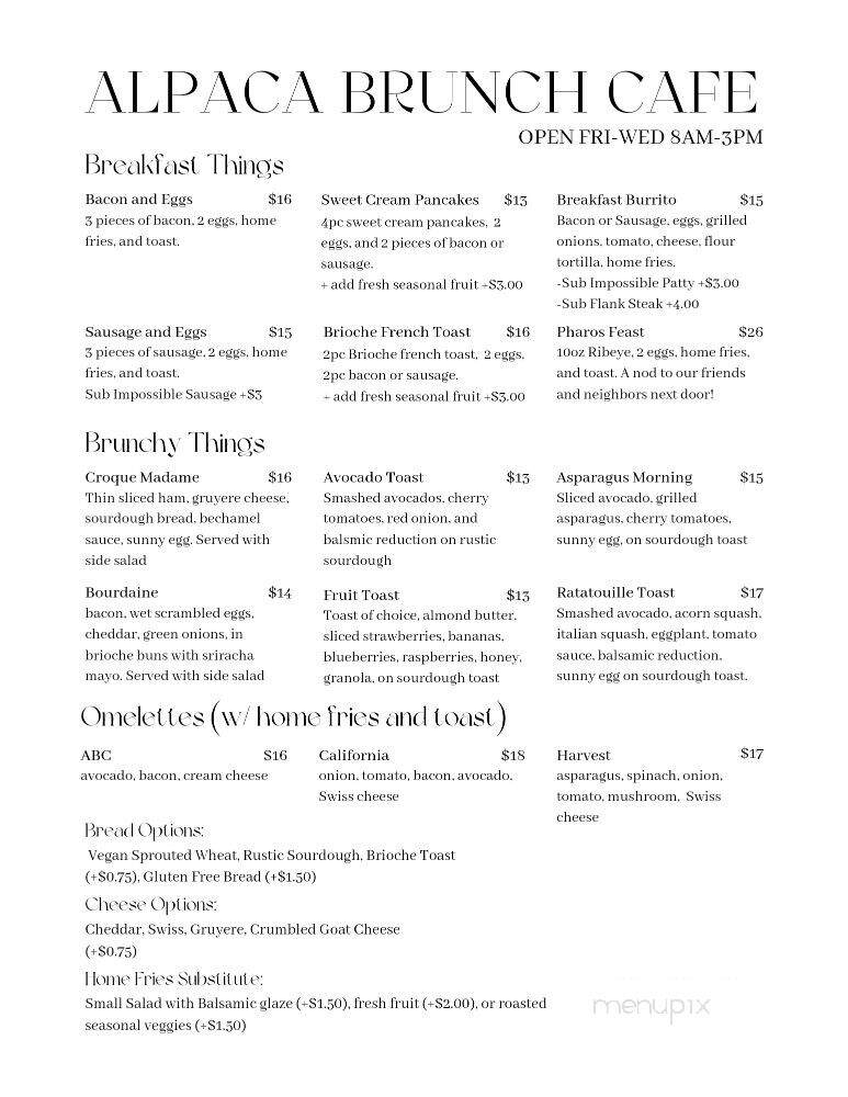 Alpaca Brunch Cafe - Idyllwild, CA menu_pic