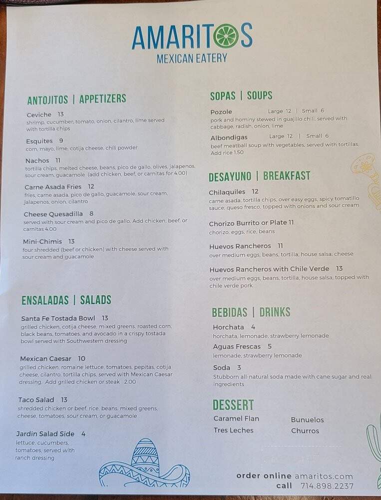 Amarito's - Cypress, CA menu_pic