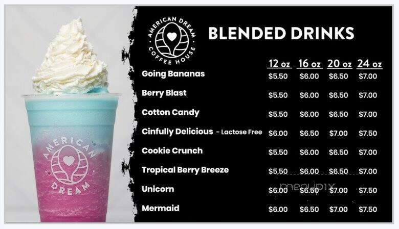 Menu of American Dream Coffee House in Noblesville, IN 46060