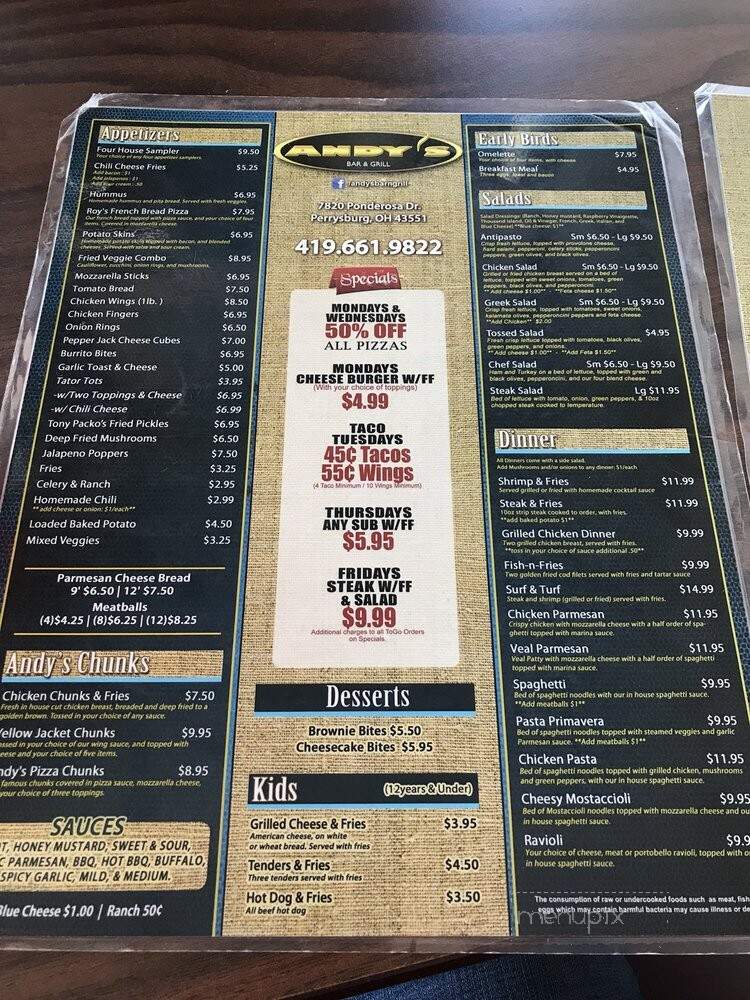 Andy's Bar & Grill - Perrysburg, OH menu_pic