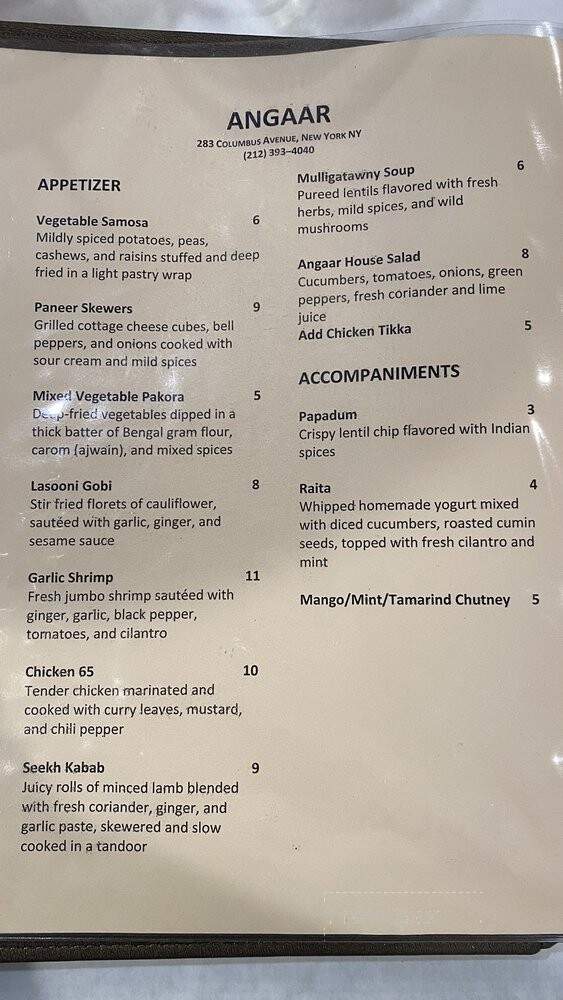 Angaar - New York, NY menu_pic