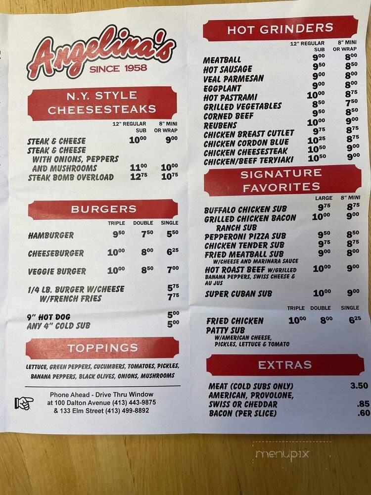 Angelina's Submarine Shop - Pittsfield, MA menu_pic