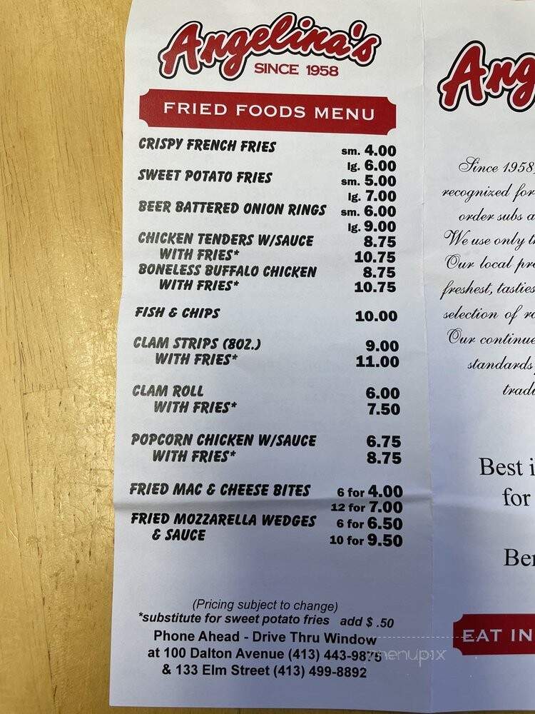 Angelina's Submarine Shop - Pittsfield, MA menu_pic