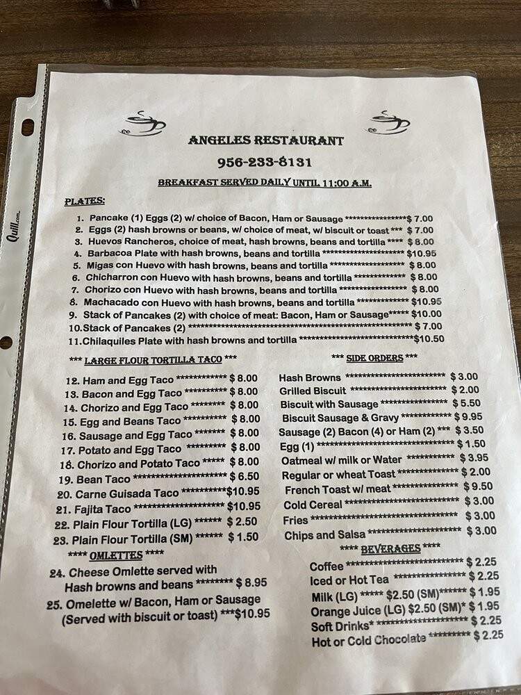 Angels Restaurant - Los Fresnos, TX menu_pic