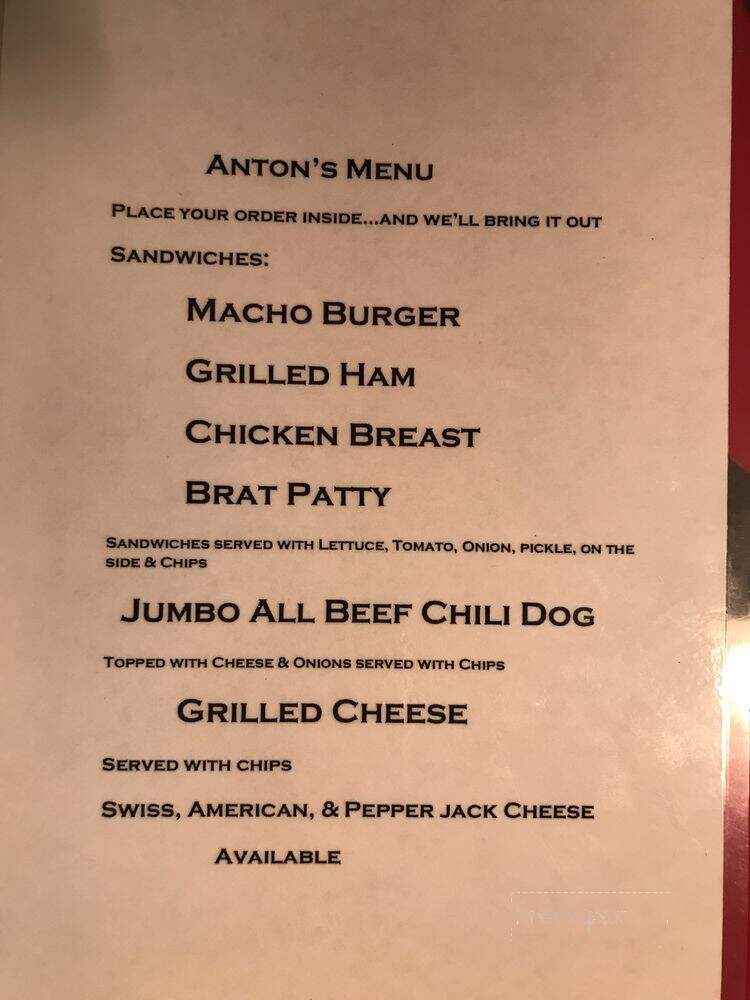 Anton Bar & Grill - Shullsburg, WI menu_pic