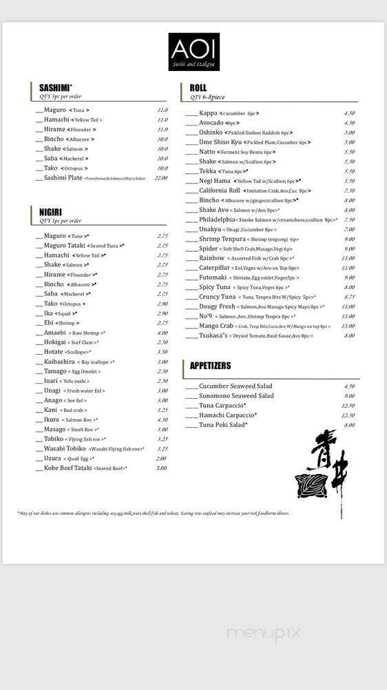 Aoi Sushi and Izakaya - Boulder, CO menu_pic