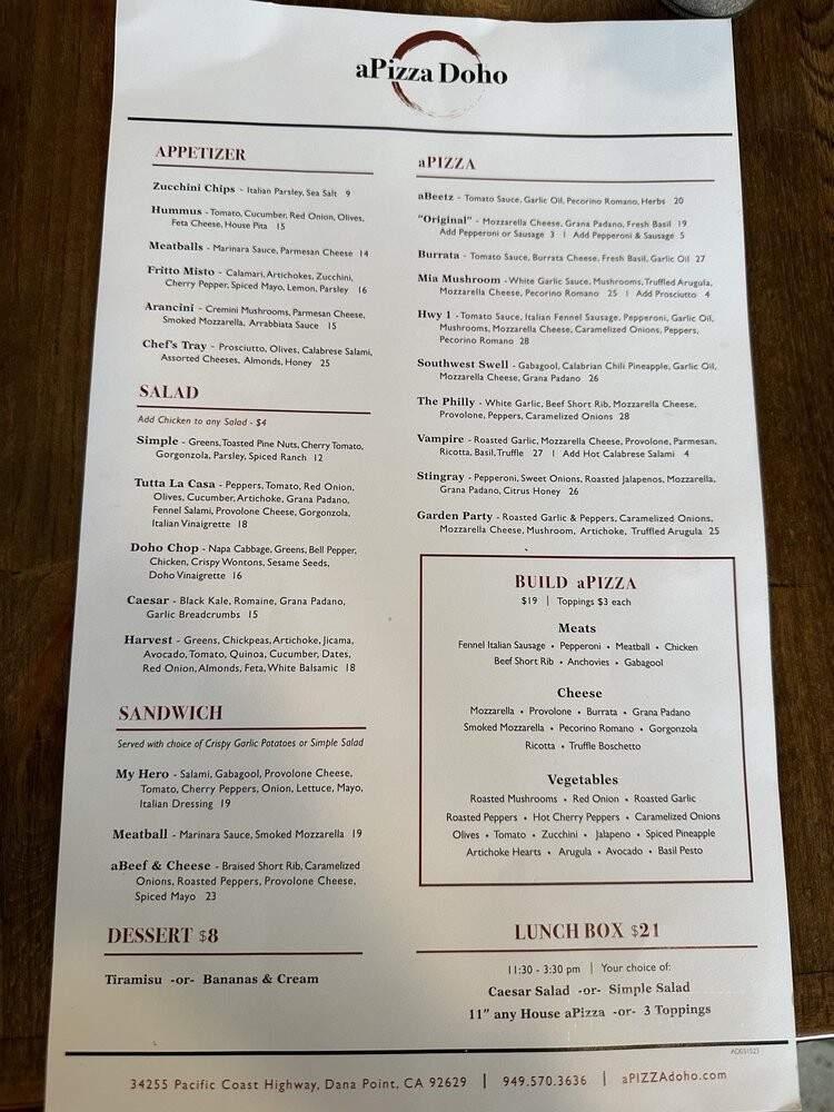 aPizza Doho - Dana Point, CA menu_pic