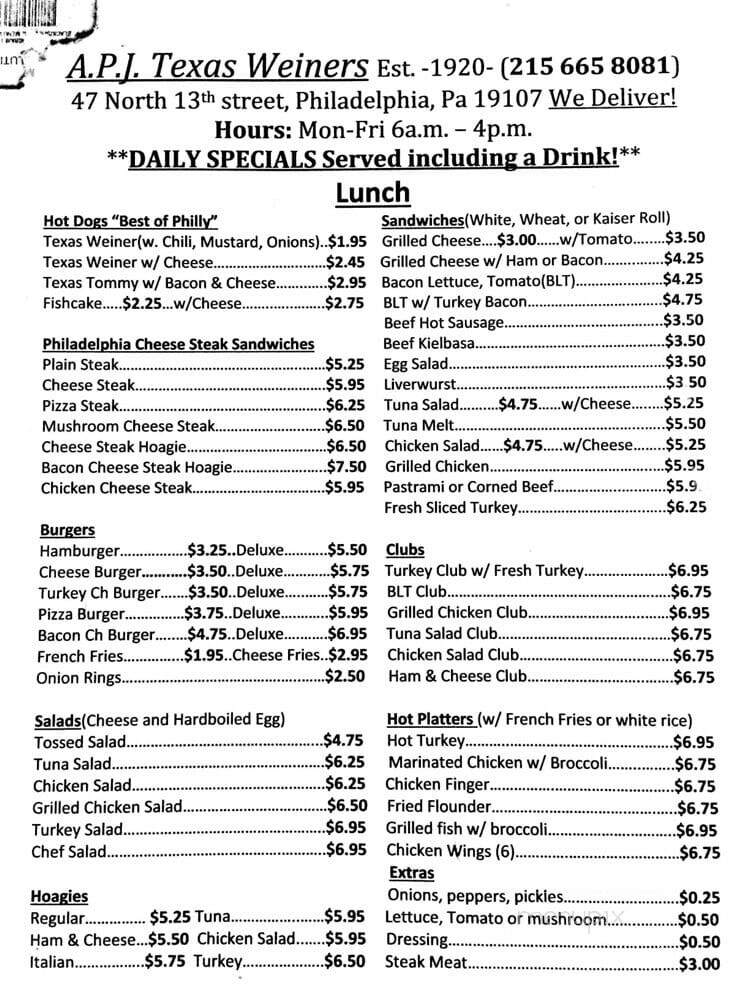 Apj Texas Wieners - Philadelphia, PA menu_pic