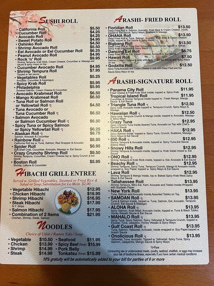 Arashi Sushi & Hibachi - Crestview, FL menu_pic