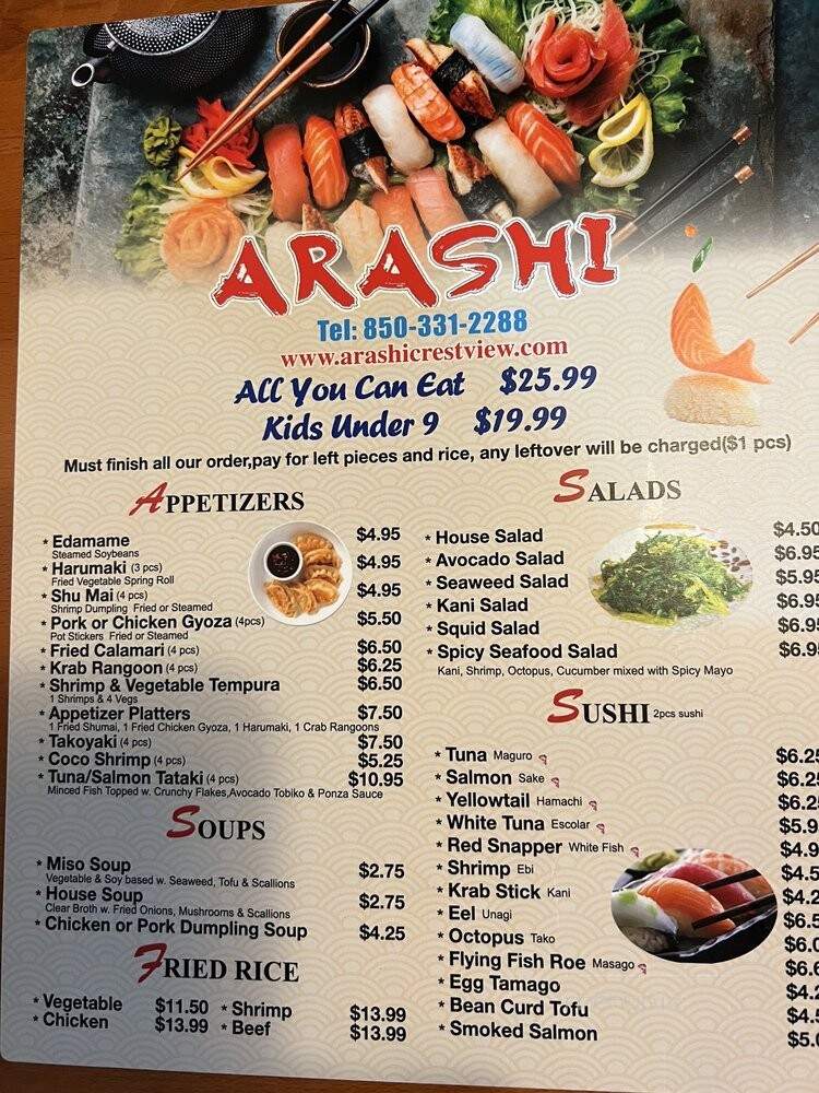 Arashi Sushi & Hibachi - Crestview, FL menu_pic