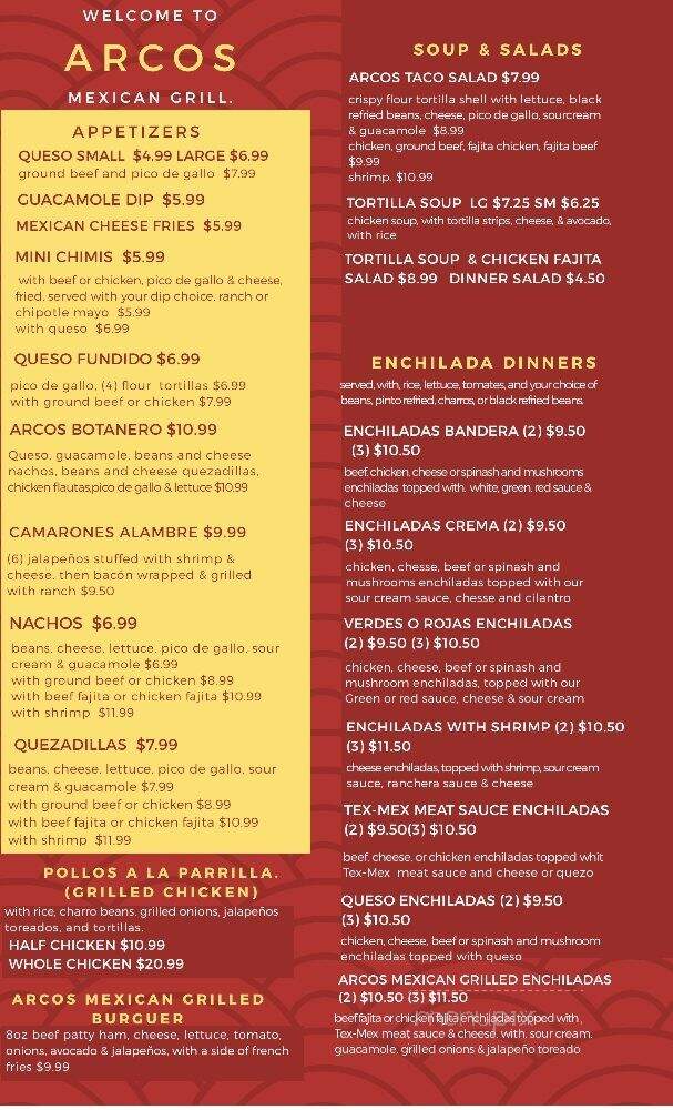 Arcos Mexican Grill - Vernon, TX menu_pic