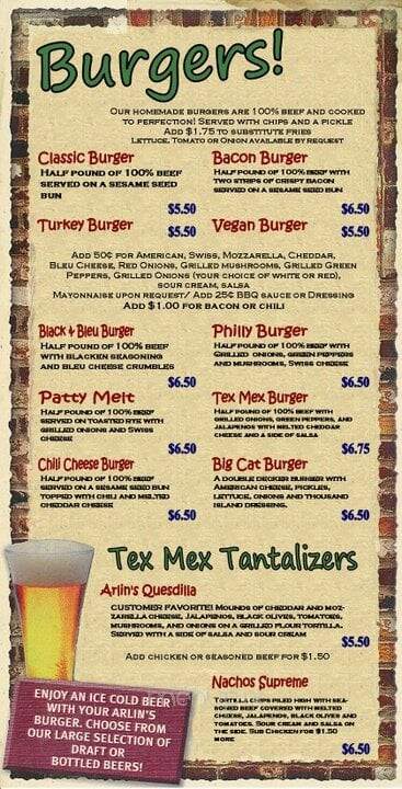 Arlin's Restaurant and Beer Garden - Cincinnati, OH menu_pic