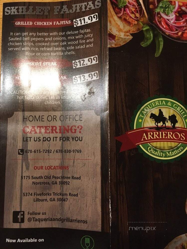Arrieros Taqueria and Grill - Lilburn, GA menu_pic