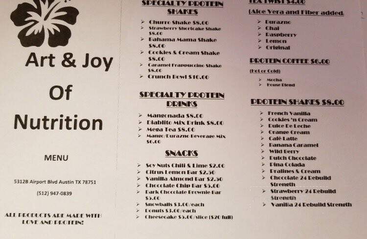 Art and Joy of Nutrition - Austin, TX menu_pic