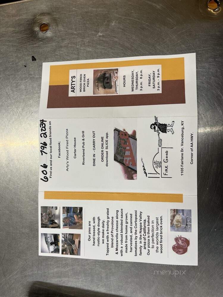 Artys Wood Fired Pizza - Vanceburg, KY menu_pic