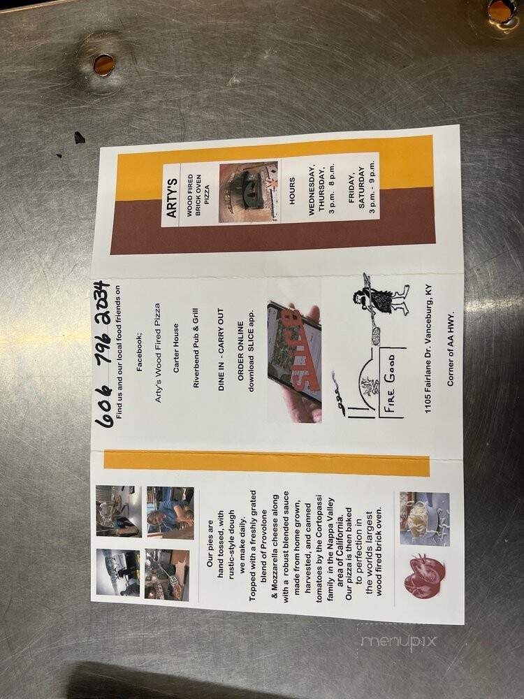 Artys Wood Fired Pizza - Vanceburg, KY menu_pic