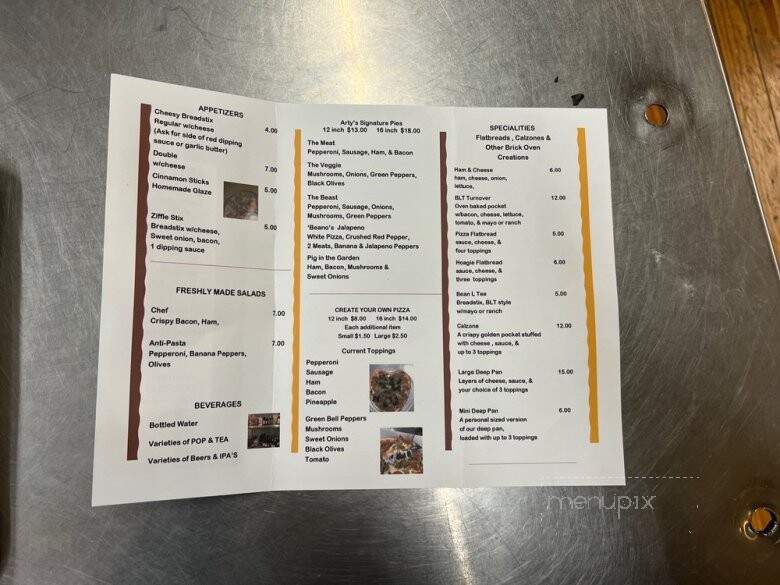 Artys Wood Fired Pizza - Vanceburg, KY menu_pic