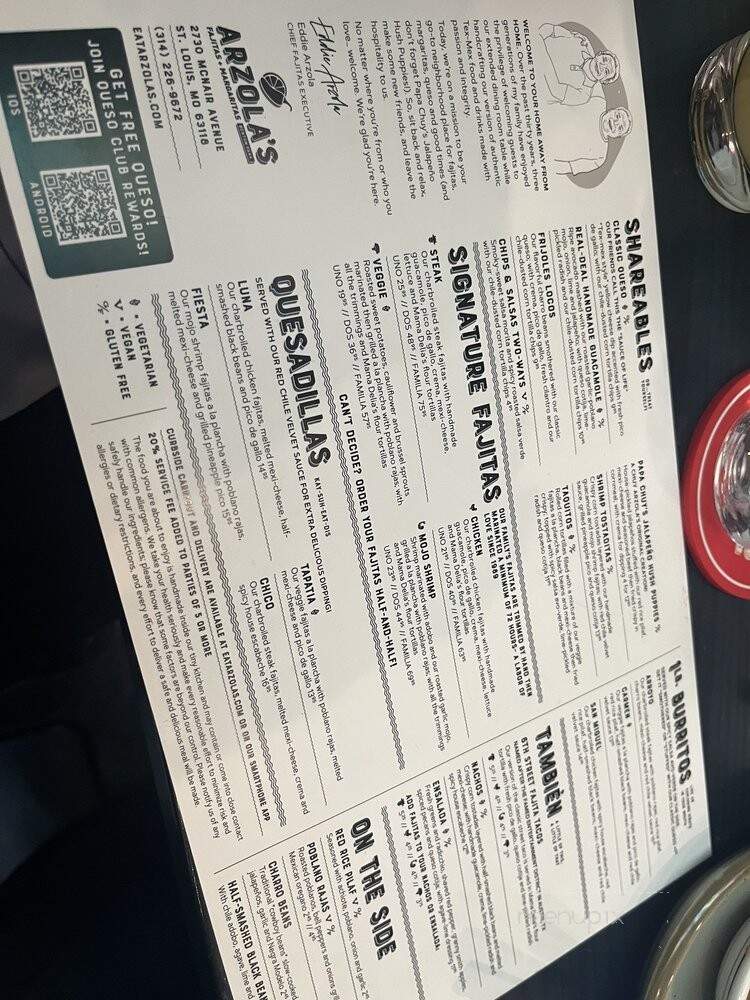 Arzola's Fajitas & Margaritas - St. Louis, MO menu_pic