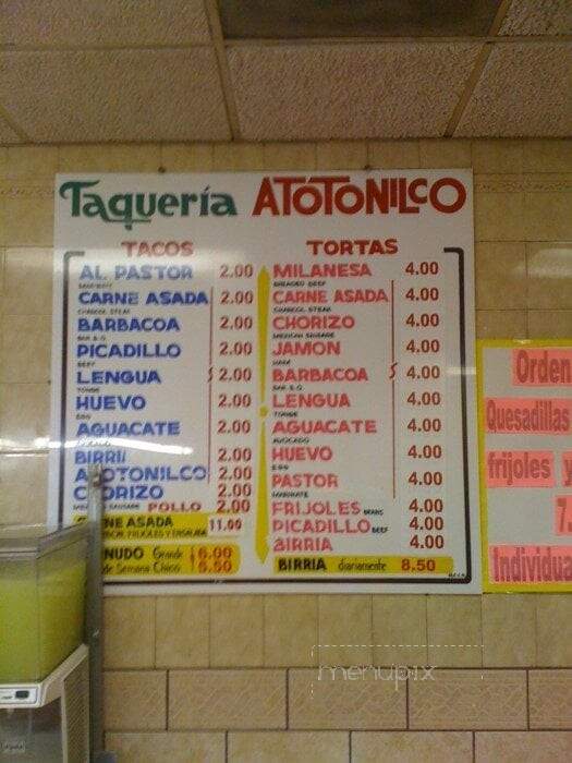 Atotonilco Taqueria - Chicago, IL menu_pic