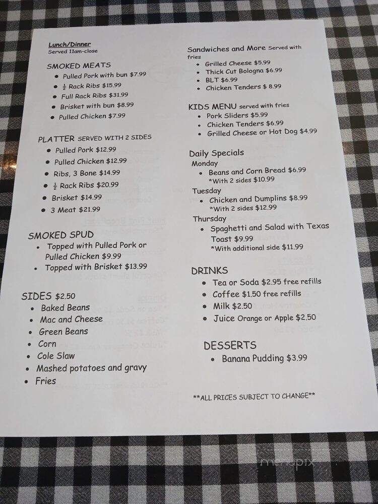 Aunt Tina's BBQ - Corryton, TN menu_pic