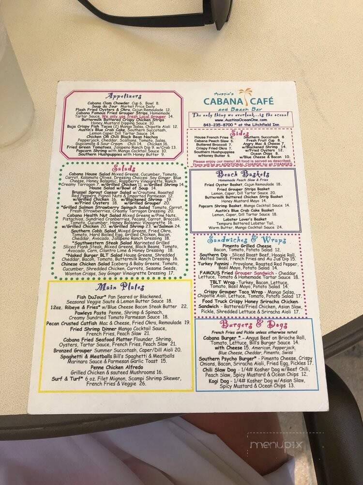Austin's Restaurant Bar - Pawleys Island, SC menu_pic