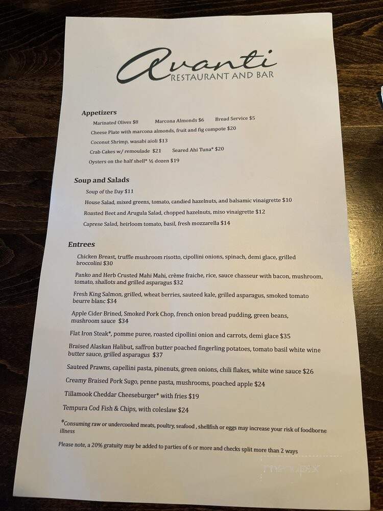 Avanti Restaurant & Bar - West Linn, OR menu_pic