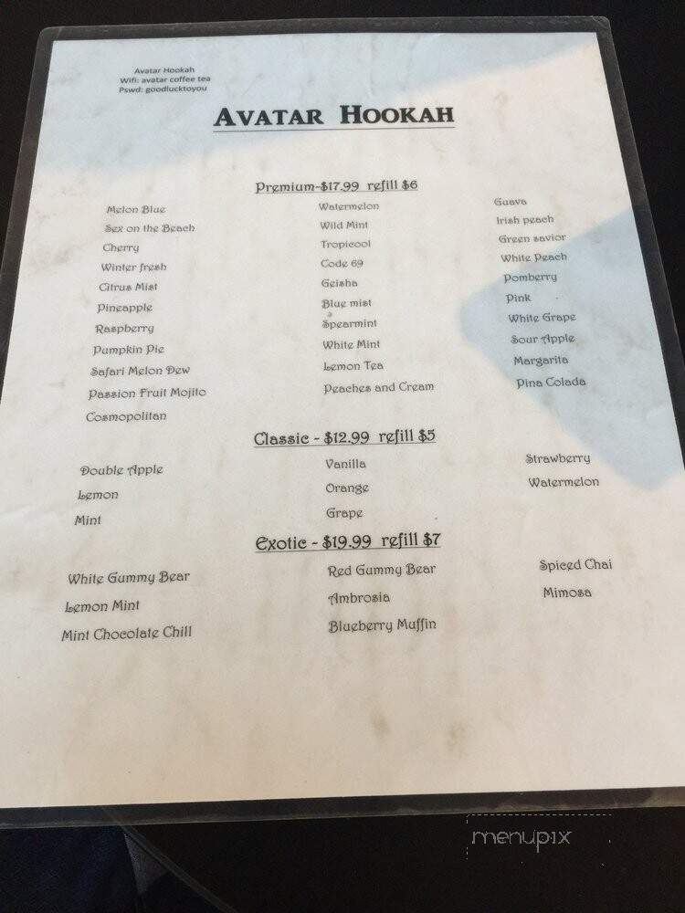 Avatar Hookah - Long Beach, CA menu_pic