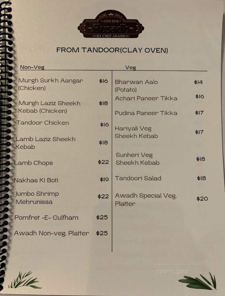 Awadh By Chef Anand India Restaurant - Powell, OH menu_pic