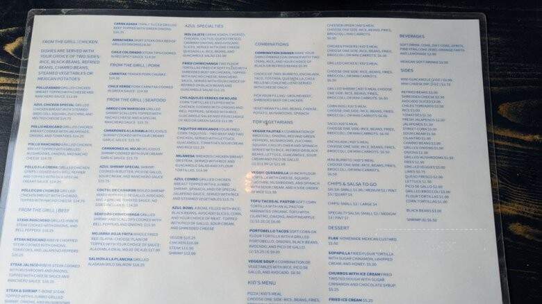 Azul Mexicano - Charleston, SC menu_pic