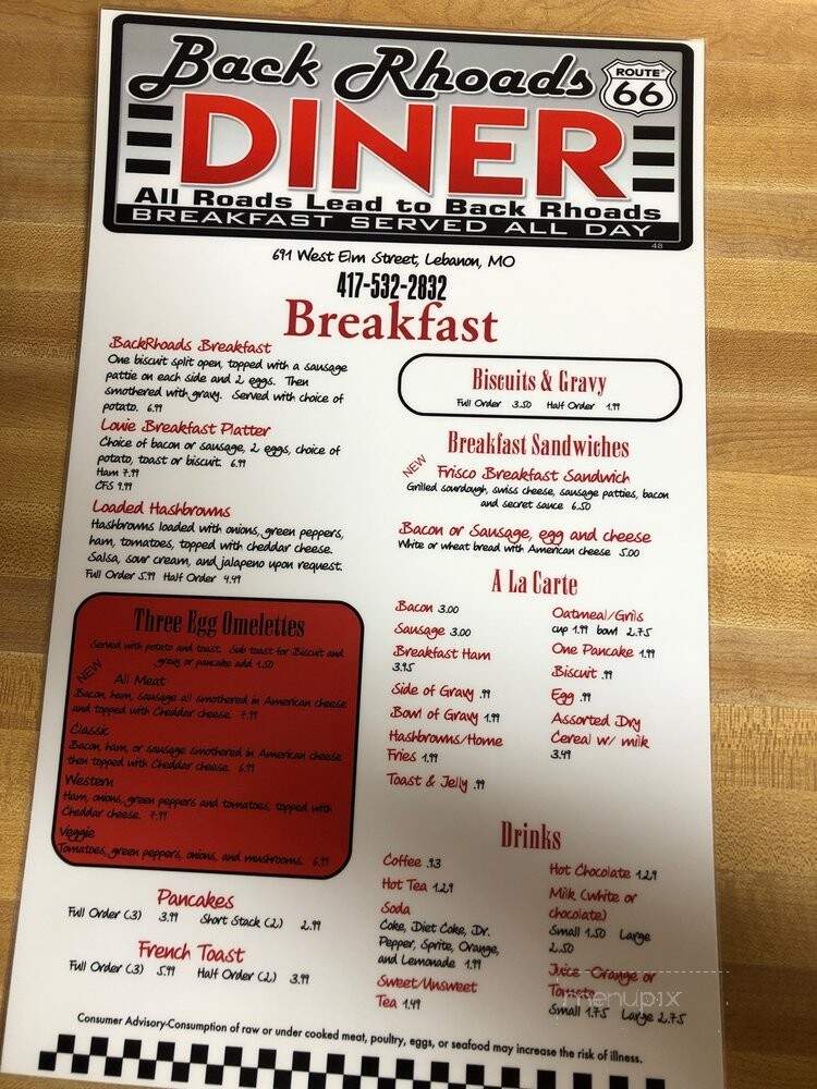 Back Rhoads Diner - Lebanon, MO menu_pic