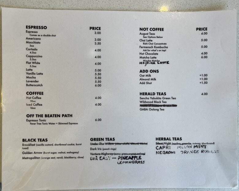 Bad Coffee - Costa Mesa, CA menu_pic