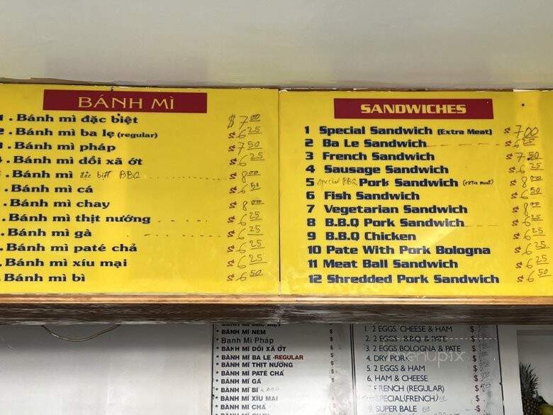 Bale French Sandwich Shop - San Diego, CA menu_pic