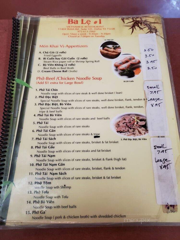 Ba Le Restaurant - Dallas, TX menu_pic