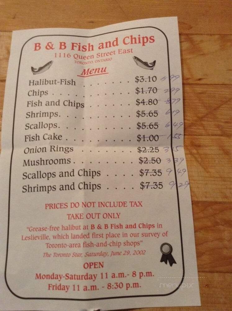 B & B Fish and Chips - Toronto, ON menu_pic