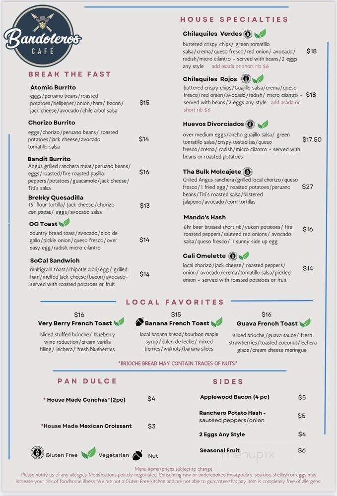 Bandoleros Cafe - Huntington Beach, CA menu_pic