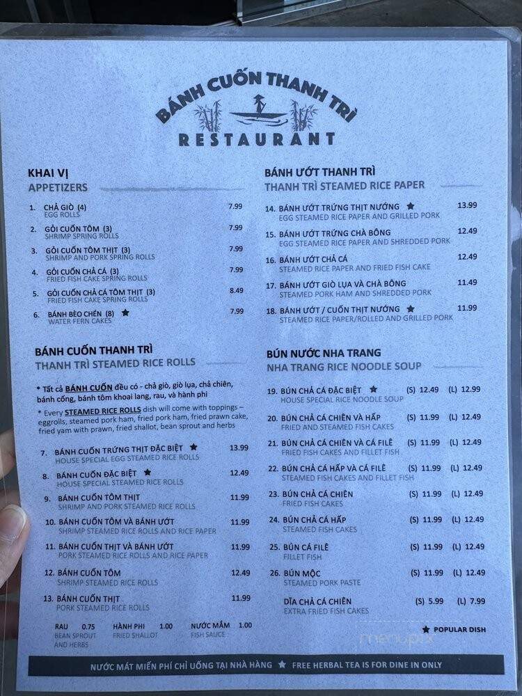 Banh Cuon Thanh Tri - Garden Grove, CA menu_pic