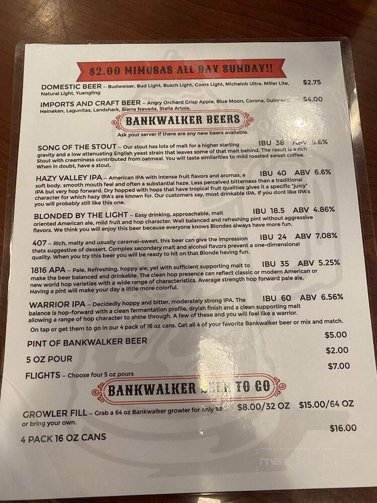 Bankwalker Brewing - Pikeville, TN menu_pic