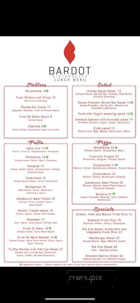 Bardot Bistro Cafe - La Mirada, CA menu_pic