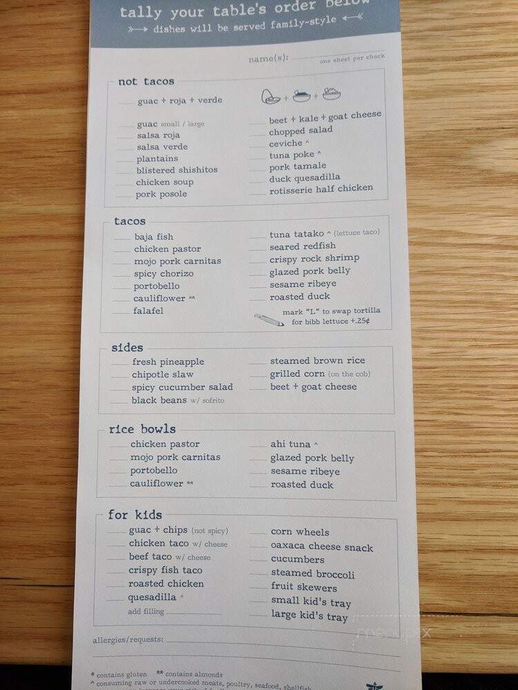 Bartaco Westbend - Fort Worth, TX menu_pic