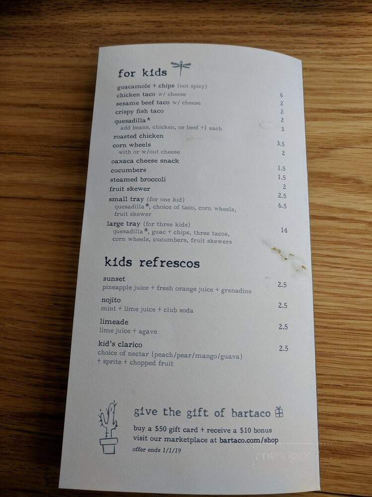 Bartaco Westbend - Fort Worth, TX menu_pic