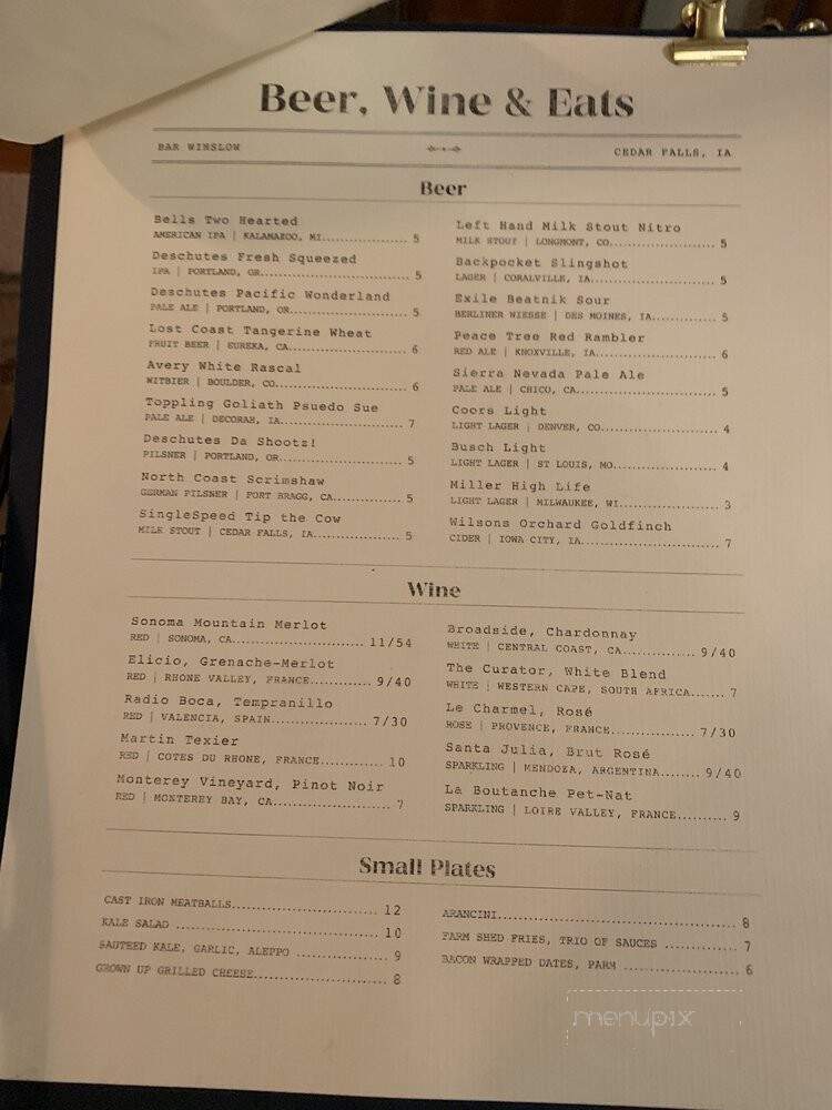 Bar Winslow - Cedar Falls, IA menu_pic