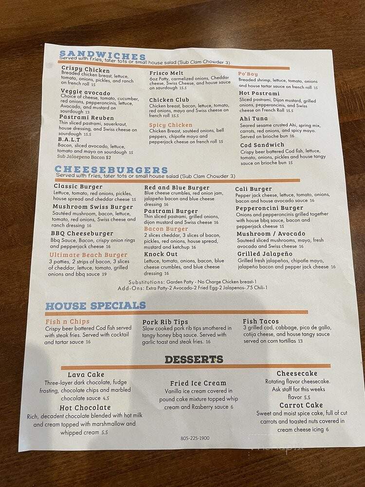 Beach Burger - Morro Bay, CA menu_pic