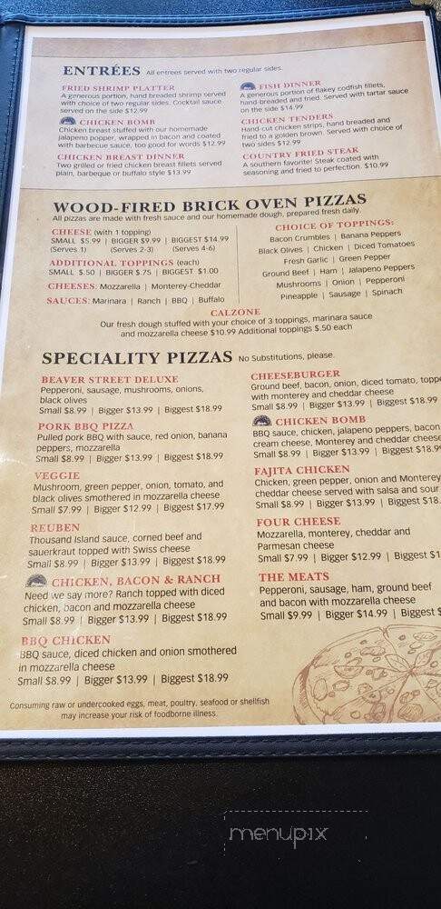 Beaver Street Brick Oven & Grill - Corydon, IN menu_pic