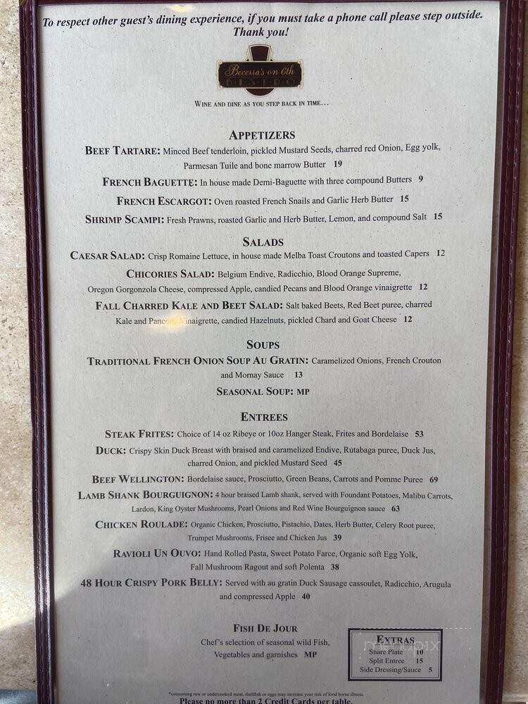 Becerra's on 6th Bistro - Redmond, OR menu_pic
