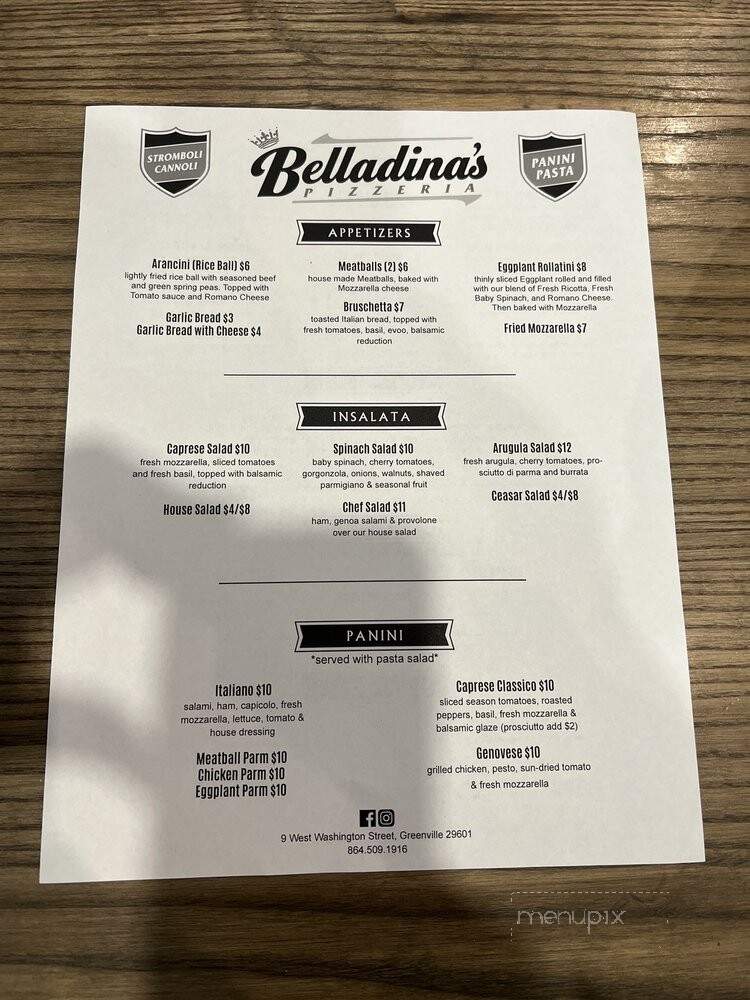 Belladina's Pizzeria - Greenville, SC menu_pic