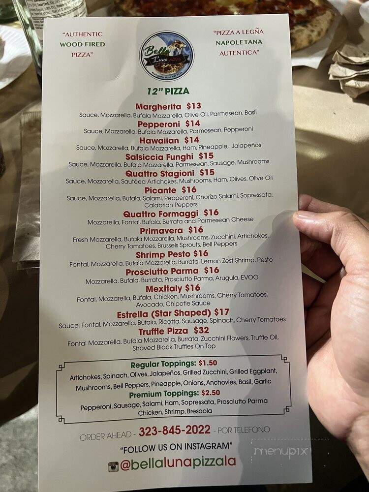 Bella Luna Pizza Truck - Los Angeles, CA menu_pic