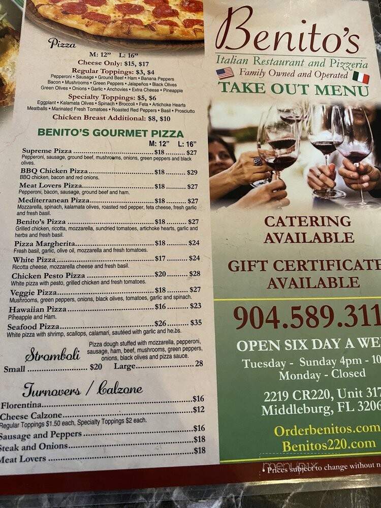 Benito's Italian Restaurant & Pizzeria - Middleburg, FL
