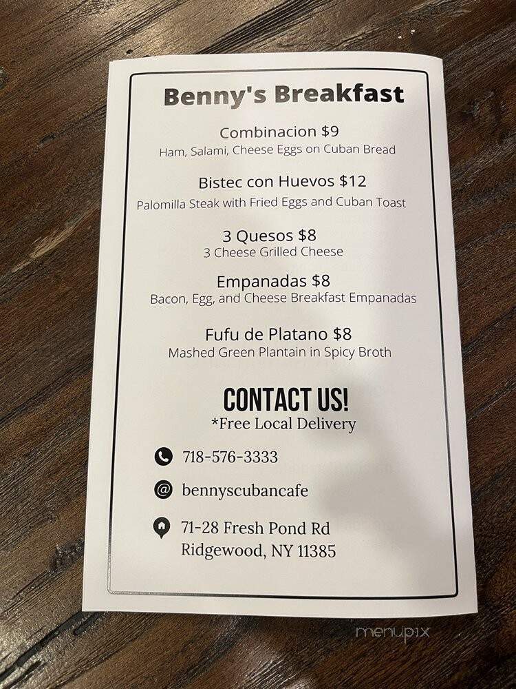 Benny's Cuban Cafe - Ridgewood, NY menu_pic